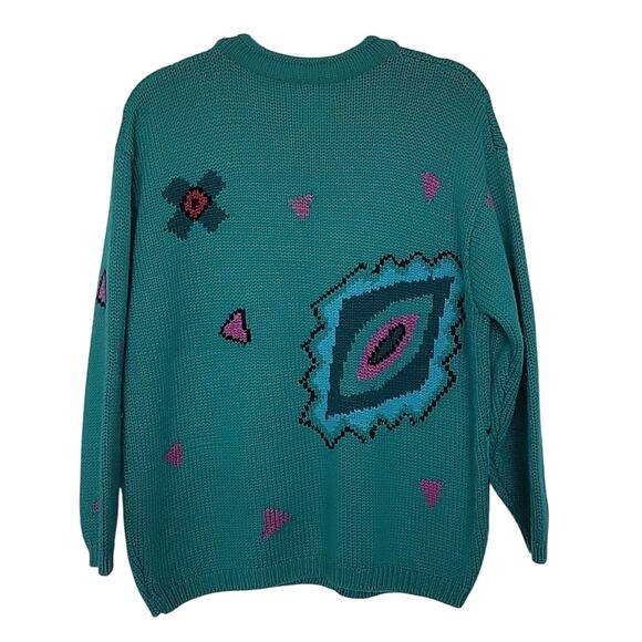Vintage 1980s Esprit Teal Crewneck Oversize Sweater, S - Picture 2 of 7